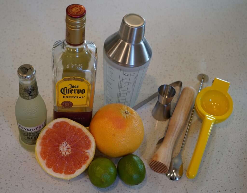 ingredients for grapefruit Paloma