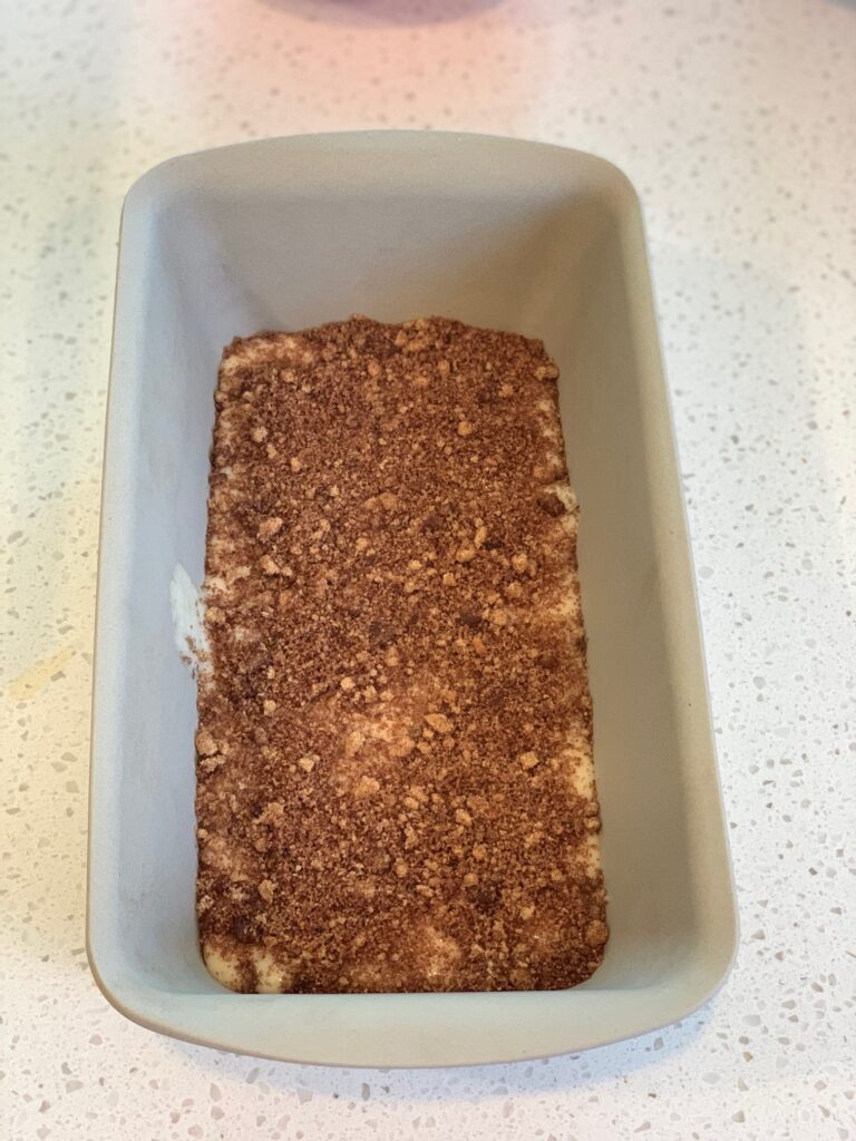 cinnamon mixture on top of bread batter