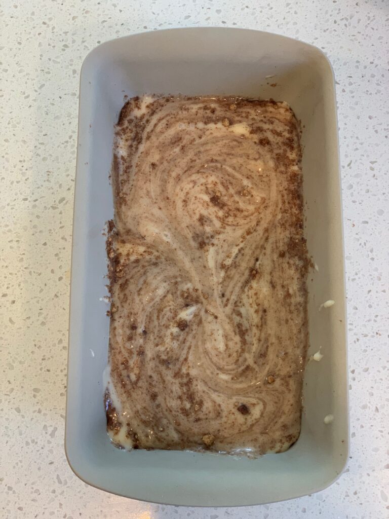 cinnamon mixture mixed into the bread batter