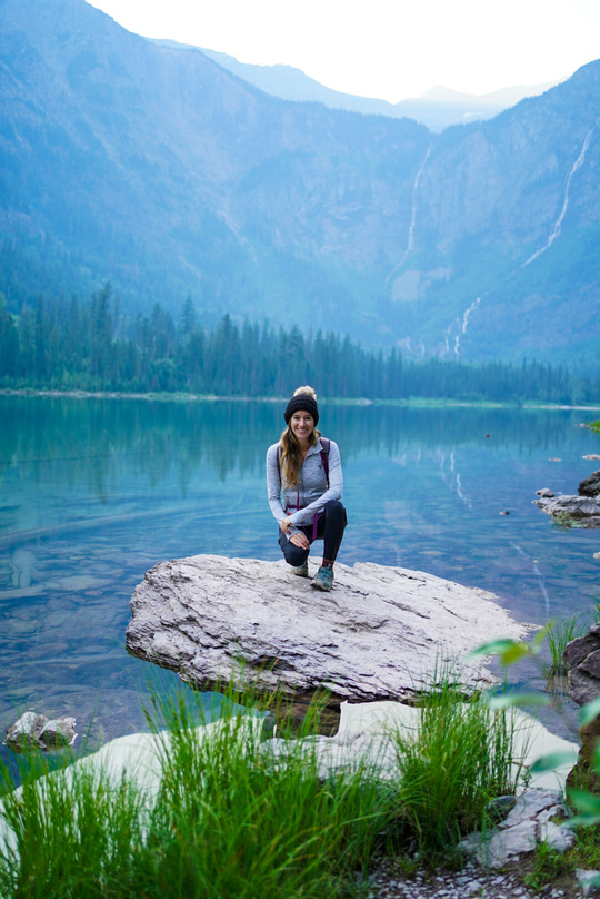 girl sitting near avalanche lake