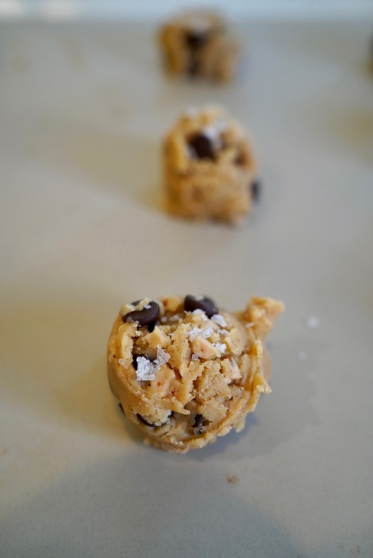 raw cookie dough on a cookie sheet