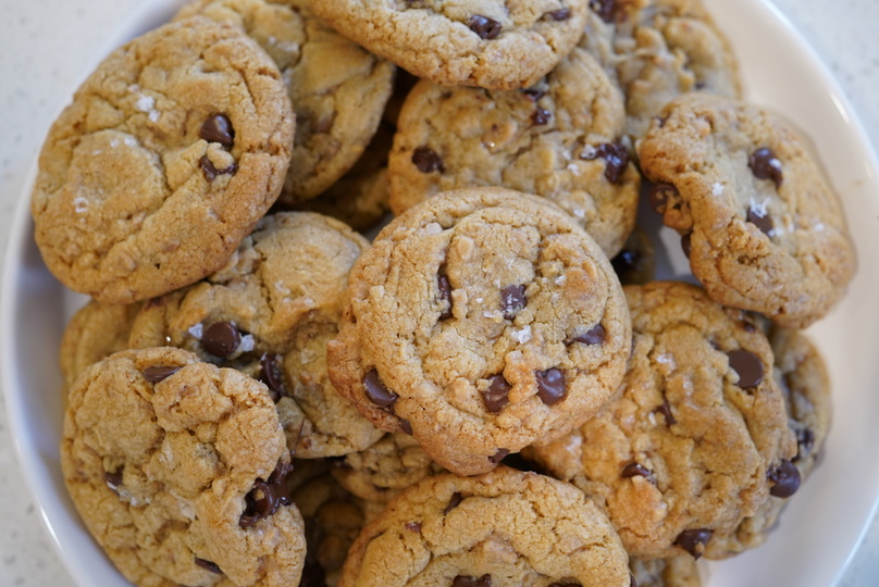 plate of toffee chocolate chip cookies