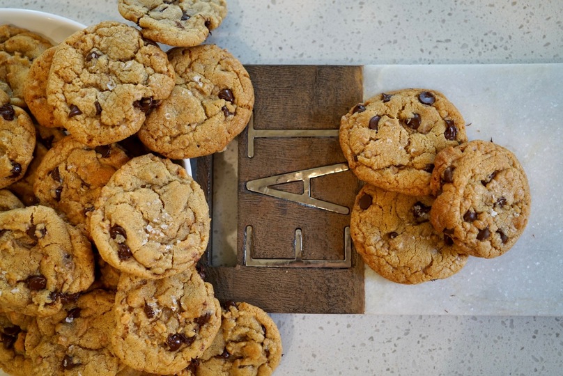 plate of toffee chocolate chip cookies