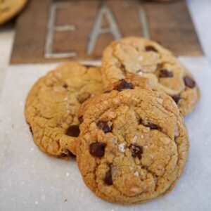 plate of toffee chocolate chip cookies