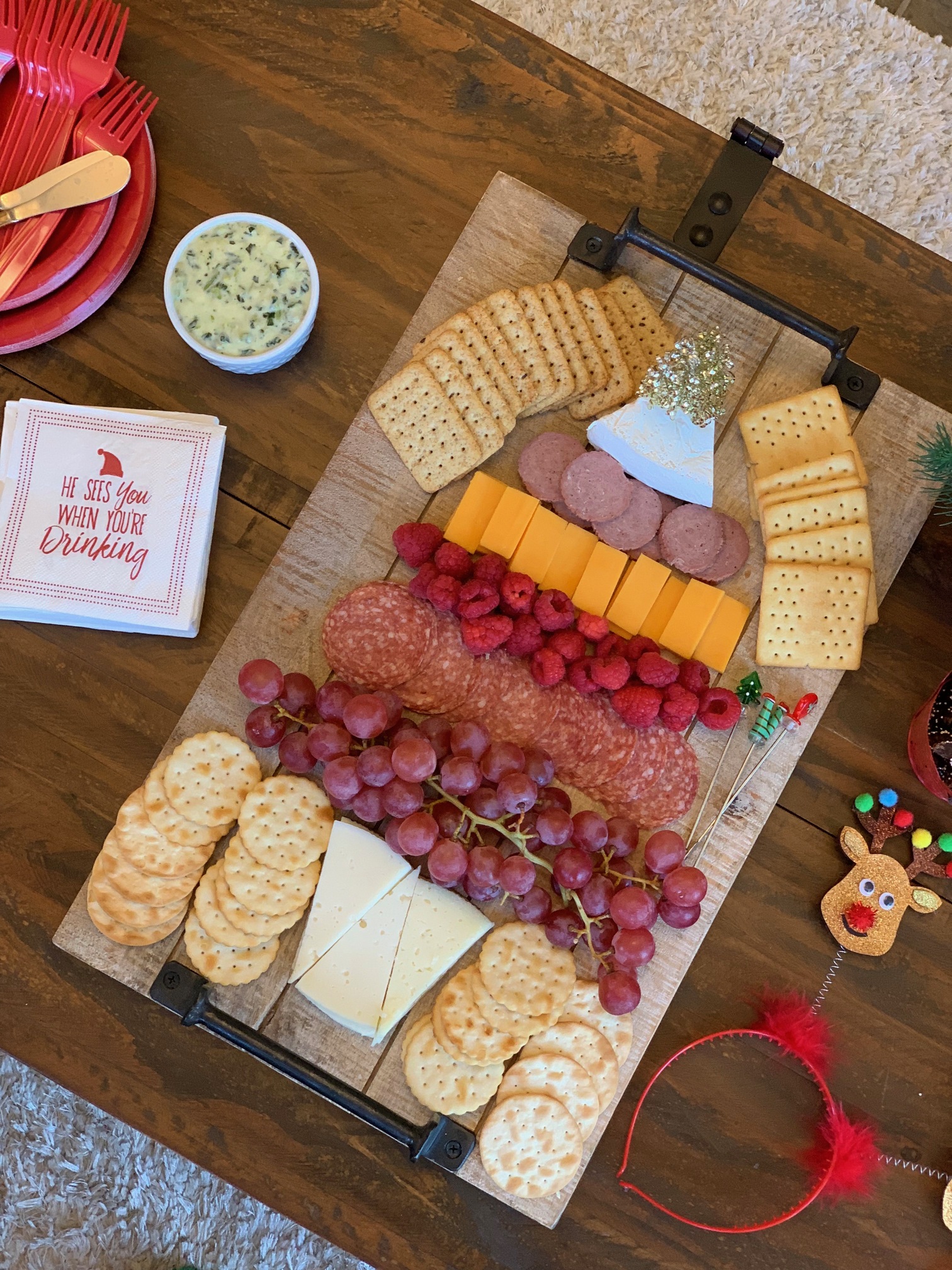 charcuterie plate in shape of christmas tree